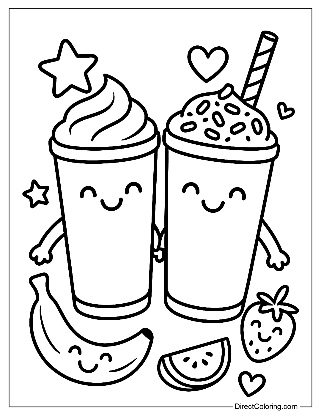 Coloring page of 2 banana smoothies 